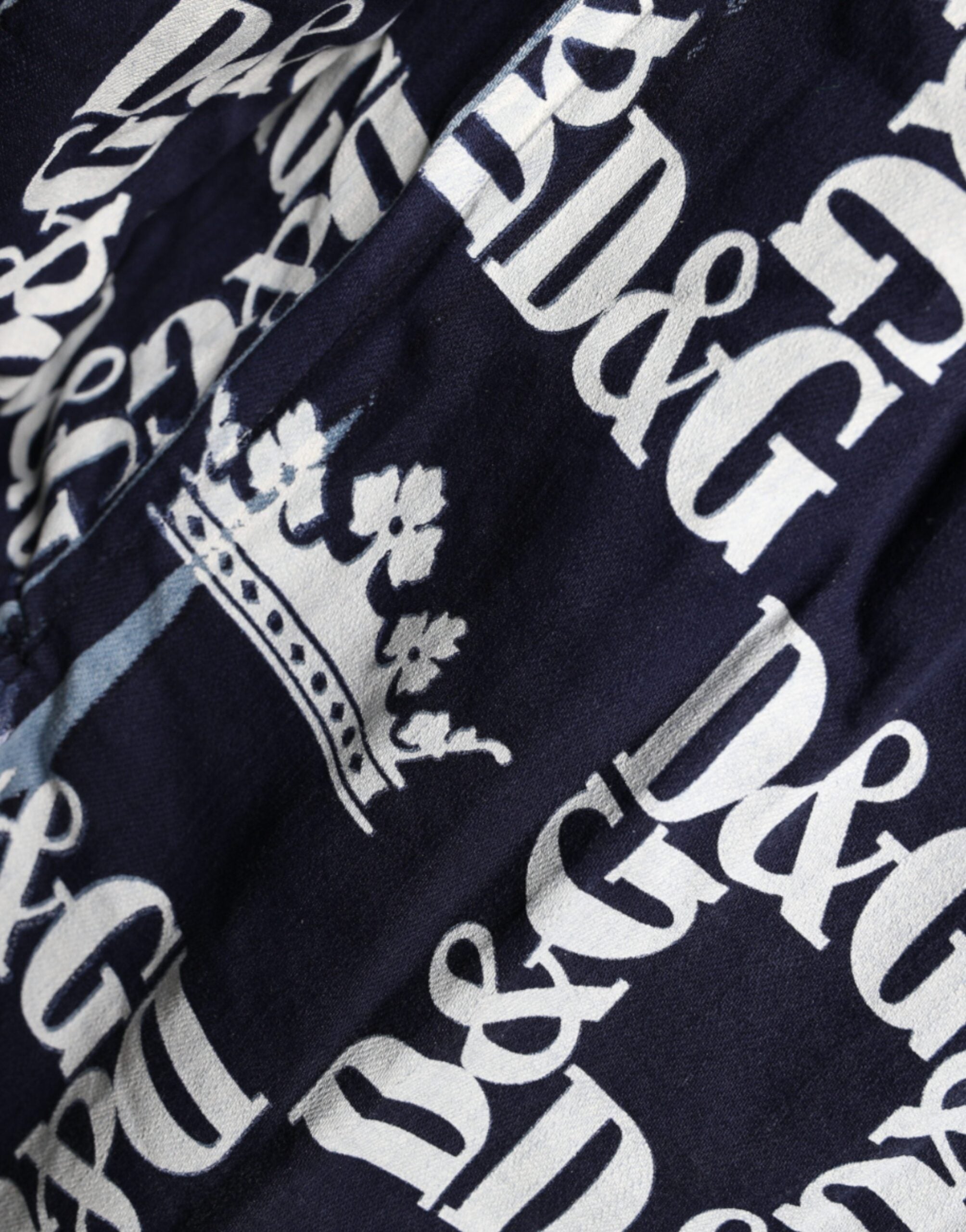 Dolce & Gabbana Mavi Taç Logo Baskılı Slim Fit Pamuklu Gömlek